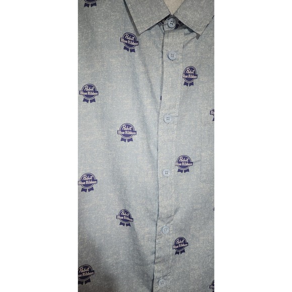 Pabst blue ribbon beer collared button down short sleeve shirt size small - Picture 2 of 7